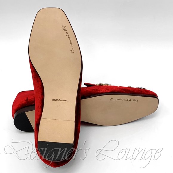 NIB DOLCE & GABBANA Red Velvet Crystal Loafers - Picture 8 of 8